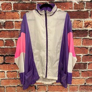Vintage Color Block Windbreaker Raincoat Men Fits Like a L/XL Stow Away Hood
